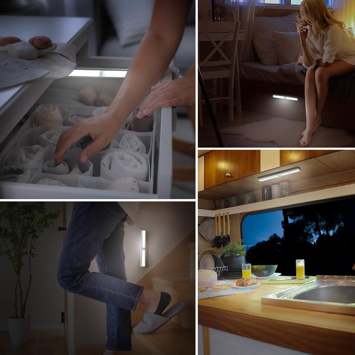 LED Rechargeable Motion Sensor Under Cabinet Lights - 3 Pack Wireless Magnetic Stick-On Cordless Night Light Bar for Kitchen, Stairs, and Hallway