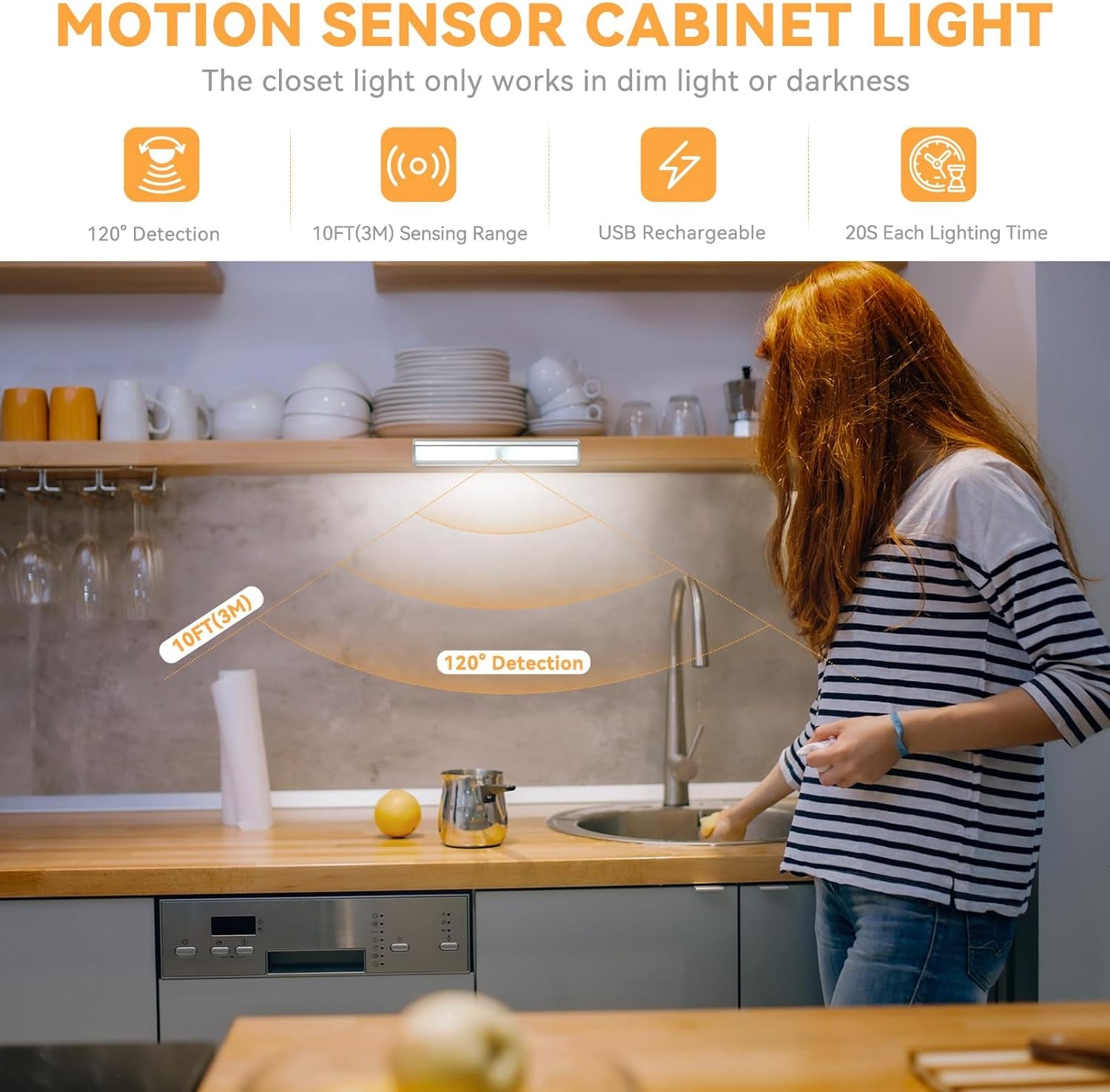 LED Rechargeable Motion Sensor Under Cabinet Lights - 3 Pack Wireless Magnetic Stick-On Cordless Night Light Bar for Kitchen, Stairs, and Hallway